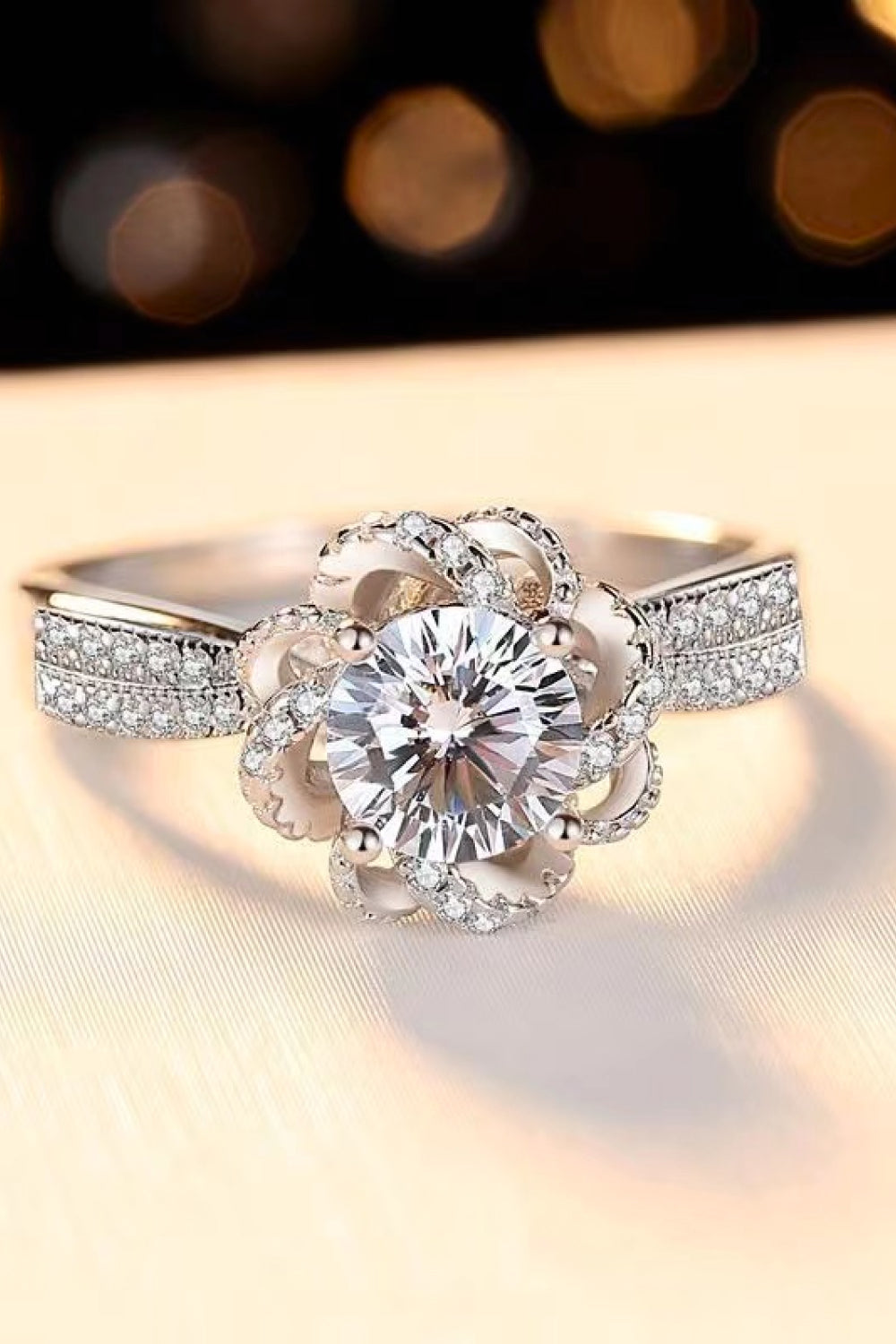 2 Carat Moissanite Floral Platinum-Plated Ring COCO CRESS