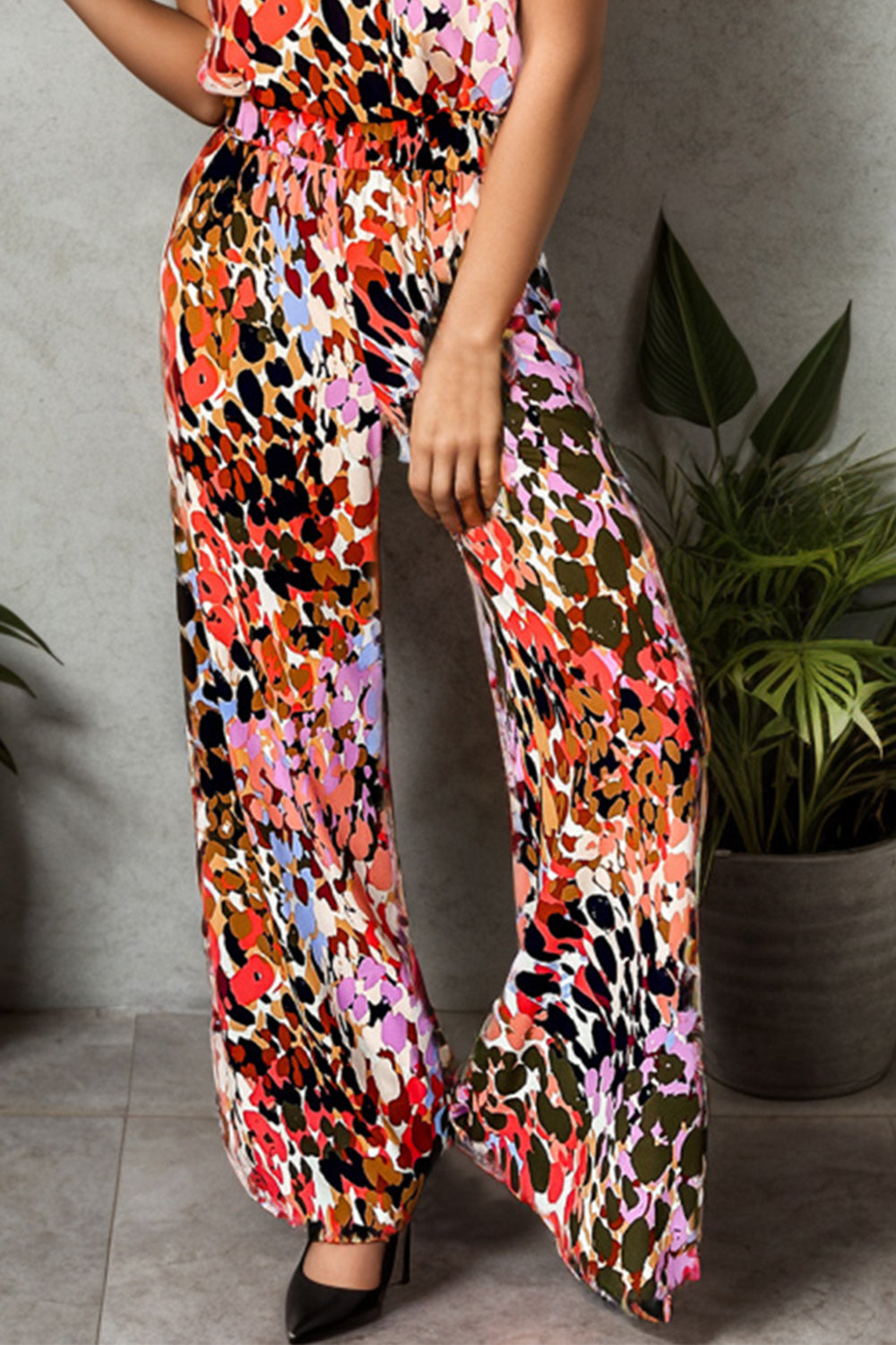 Tied Printed Mock Neck Top and Pants Set