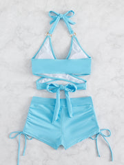 Crisscross Tied Top and Drawstring Shorts Swim Set