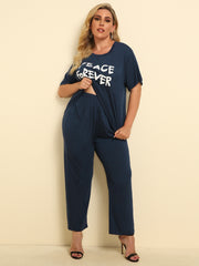 Plus Size PEACE FOREVER Short Sleeve Top and Pants Set