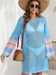 Openwork Contrast Long Sleeve Cover-Up