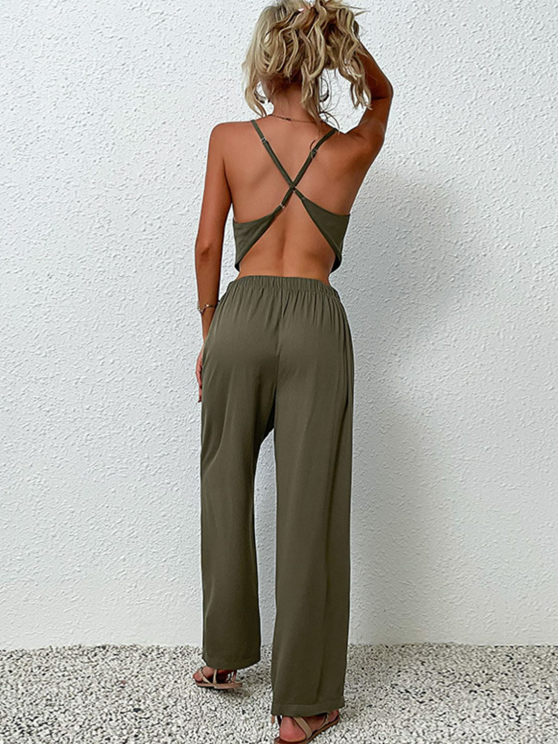 Crisscross Back Cropped Top and Pants Set COCO CRESS