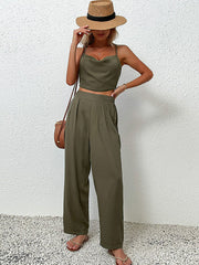 Crisscross Back Cropped Top and Pants Set COCO CRESS