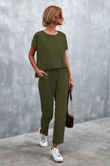 Full Size Round Neck Top and Drawstring Waist Pants Set COCO CRESS