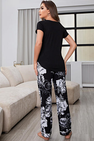 Full Size V-Neck Top and Floral Pants Lounge Set COCO CRESS