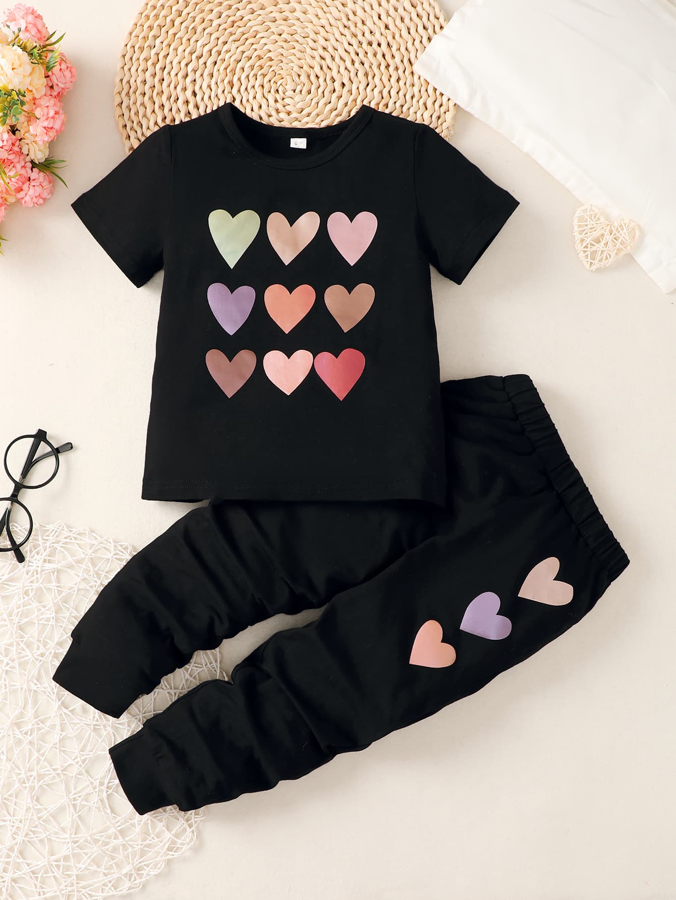 Girls Heart Print T-Shirt and Joggers Set COCO CRESS