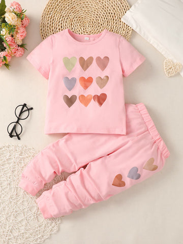 Girls Heart Print T-Shirt and Joggers Set COCO CRESS