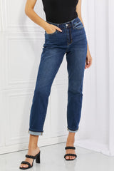 Judy Blue Crystal Full Size High Waisted Cuffed Boyfriend Jeans COCO CRESS