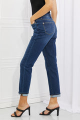 Judy Blue Crystal Full Size High Waisted Cuffed Boyfriend Jeans COCO CRESS