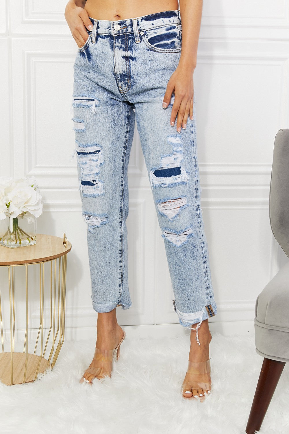Kancan Kendra High Rise Distressed Straight Jeans COCO CRESS