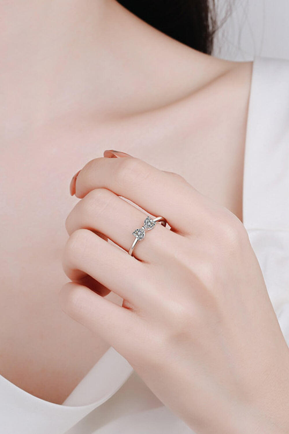 Moissanite Bow Rhodium-Plated Ring COCO CRESS