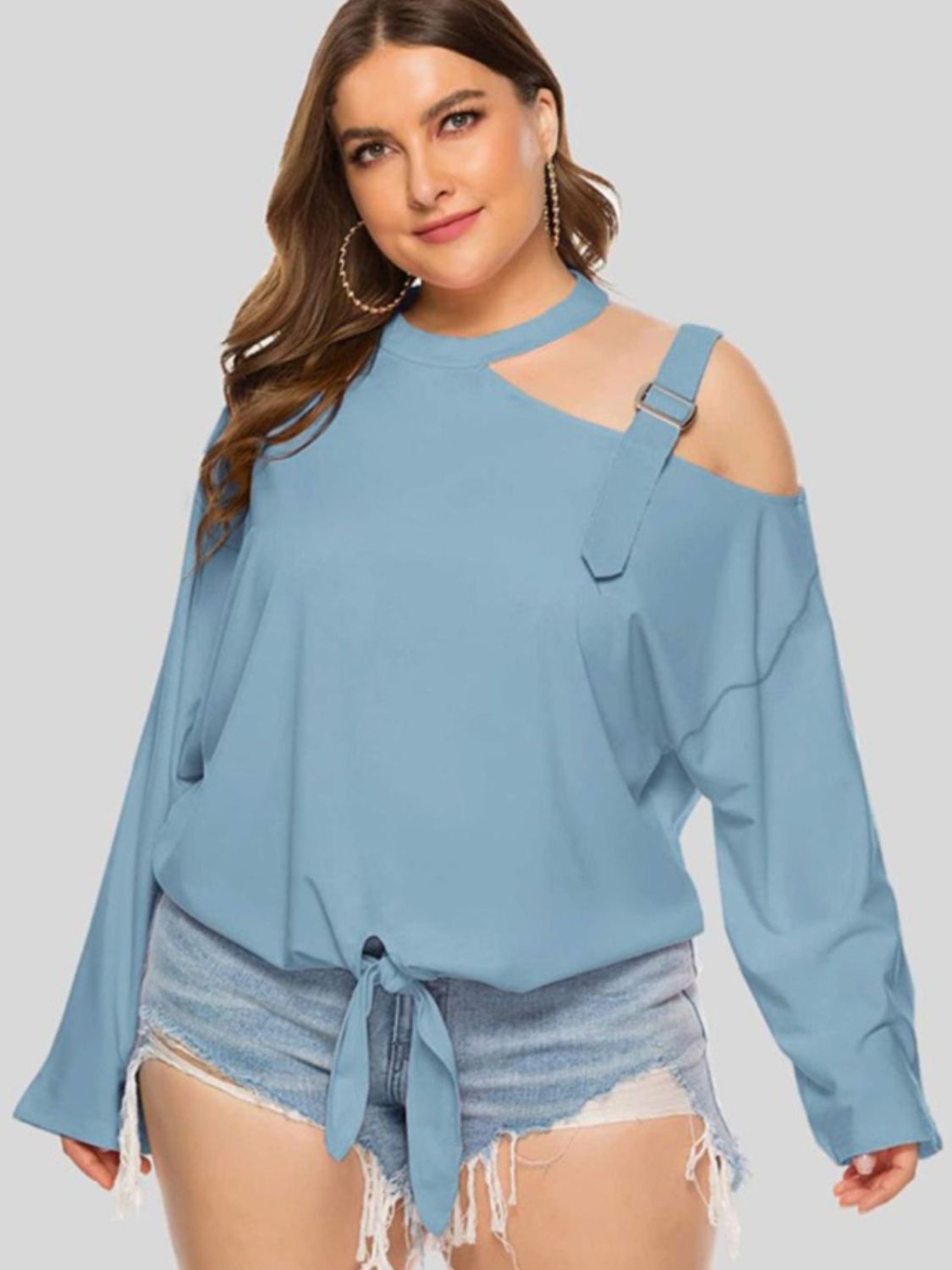Plus Size Cold-Shoulder Tied Top COCO CRESS