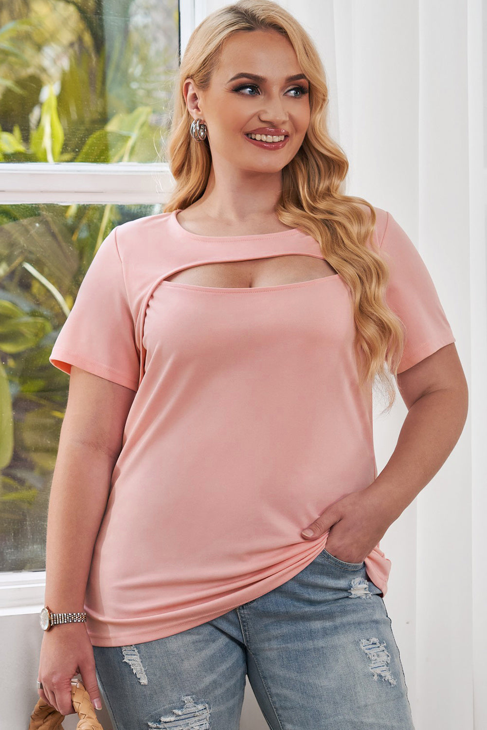 Plus Size Cutout Round Neck Short Sleeve Tee COCO CRESS