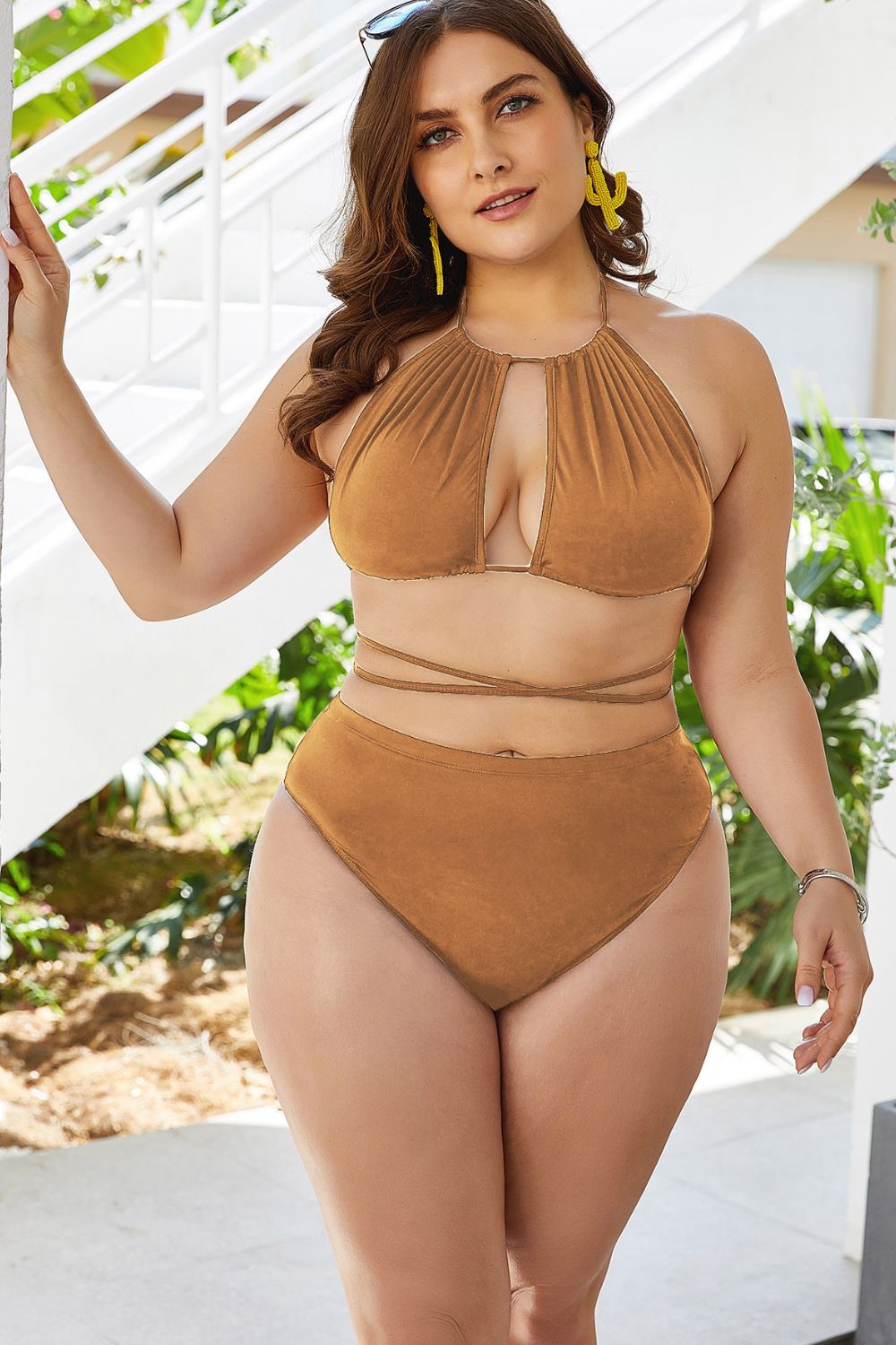 Plus Size Cutout Tied Backless Bikini Set COCO CRESS