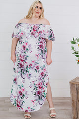 Plus Size Floral Off-Shoulder Side Slit Layered Dress COCO CRESS