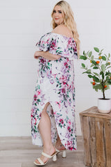 Plus Size Floral Off-Shoulder Side Slit Layered Dress COCO CRESS