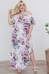 Plus Size Floral Off-Shoulder Side Slit Layered Dress COCO CRESS
