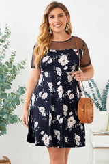 Plus Size Floral Polka Dot Mesh Yoke Dress COCO CRESS