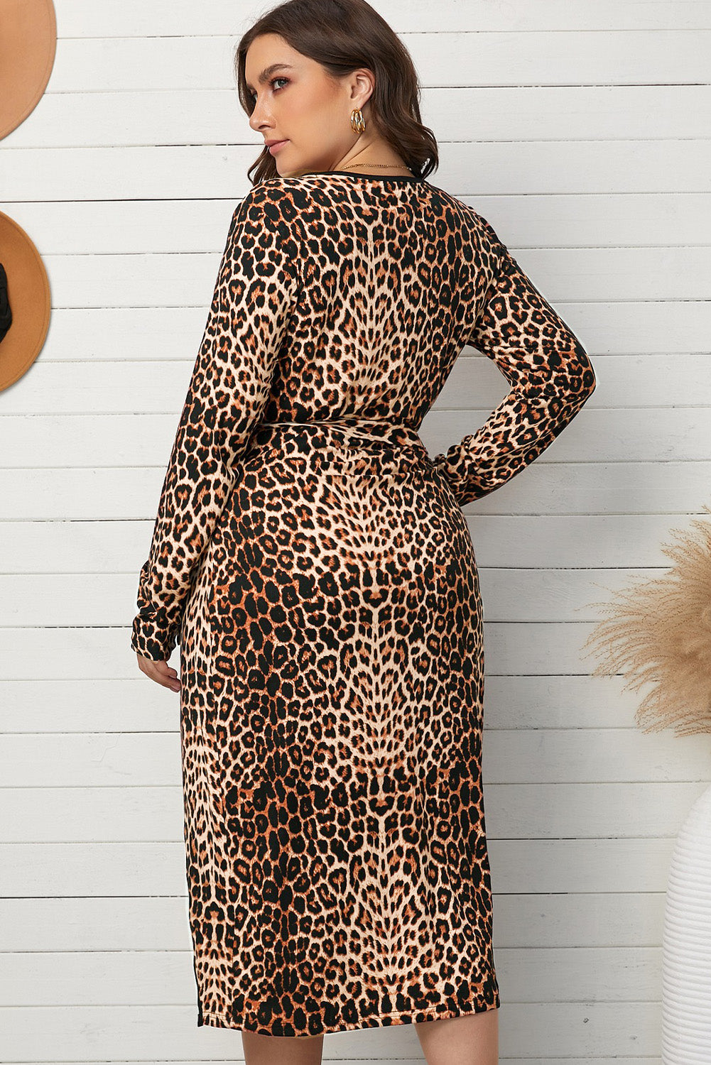 Plus Size Leopard Belted Surplice Wrap Dress COCO CRESS