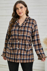 Plus Size Plaid Buttoned Collared Shacket COCO CRESS