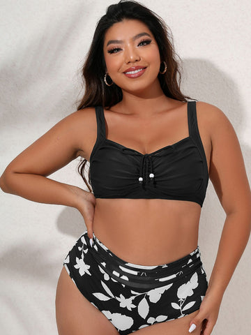 Plus Size Printed Gathered Detail Bikini Set COCO CRESS