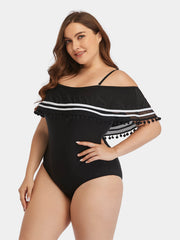 Plus Size Striped Cold-Shoulder One-Piece Swimsuit COCO CRESS
