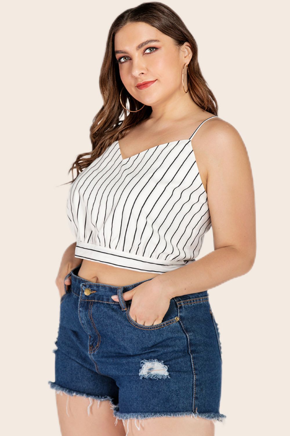 Plus Size Striped Tie-Back Cropped Cami COCO CRESS