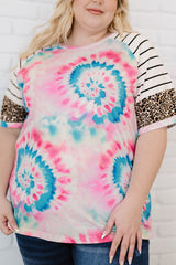 Plus Size Tie-Dye Mixed Print Raglan Sleeve T-Shirt COCO CRESS