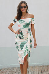 Printed Off-Shoulder Split Dress COCO CRESS
