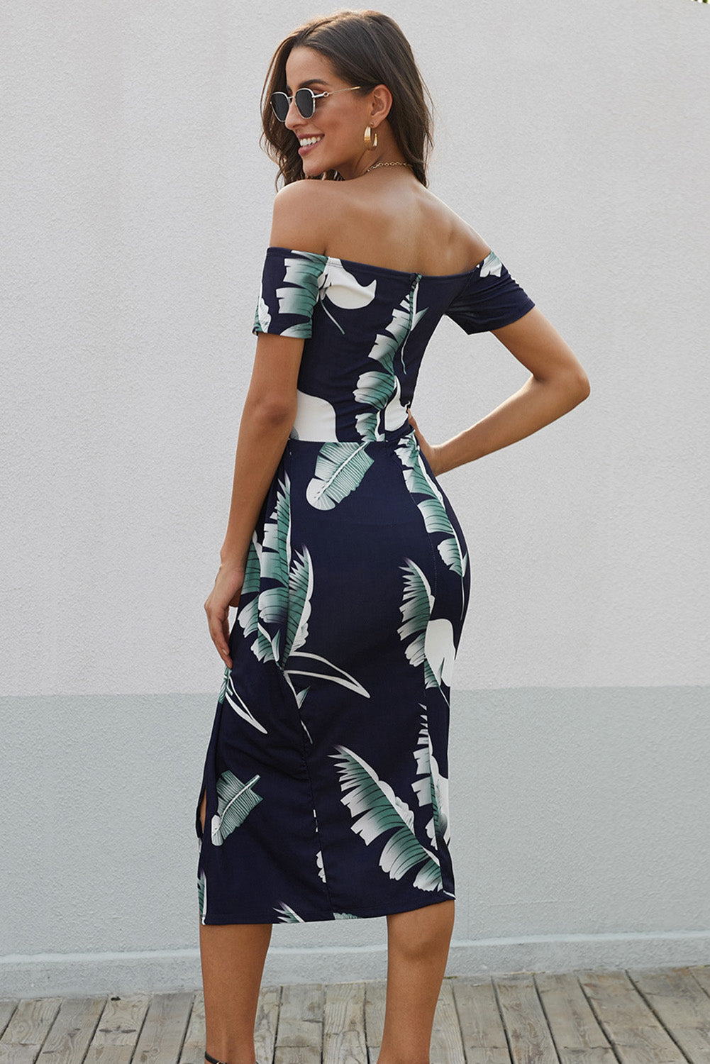 Printed Off-Shoulder Split Dress COCO CRESS