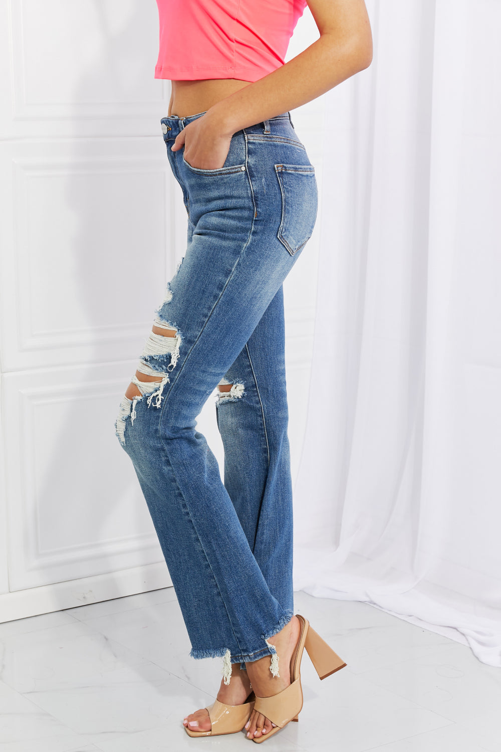 RISEN Full Size Hazel High Rise Distressed Flare Jeans COCO CRESS