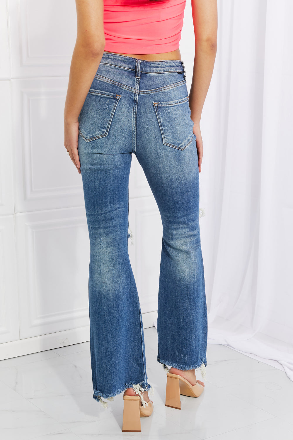RISEN Full Size Hazel High Rise Distressed Flare Jeans COCO CRESS