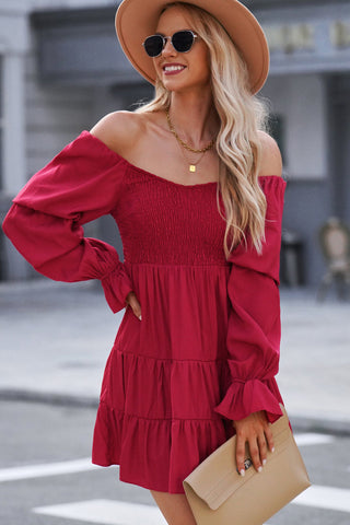 Smocked Off-Shoulder Tiered Mini Dress COCO CRESS