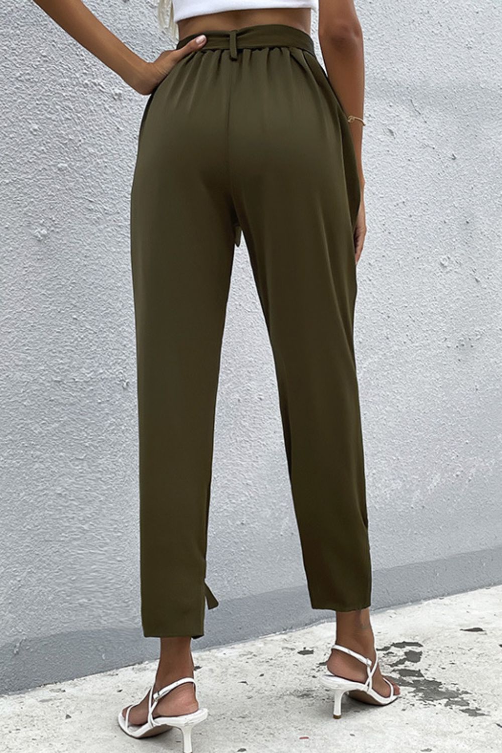 Tie Detail Belted Pants with Pockets COCO CRESS