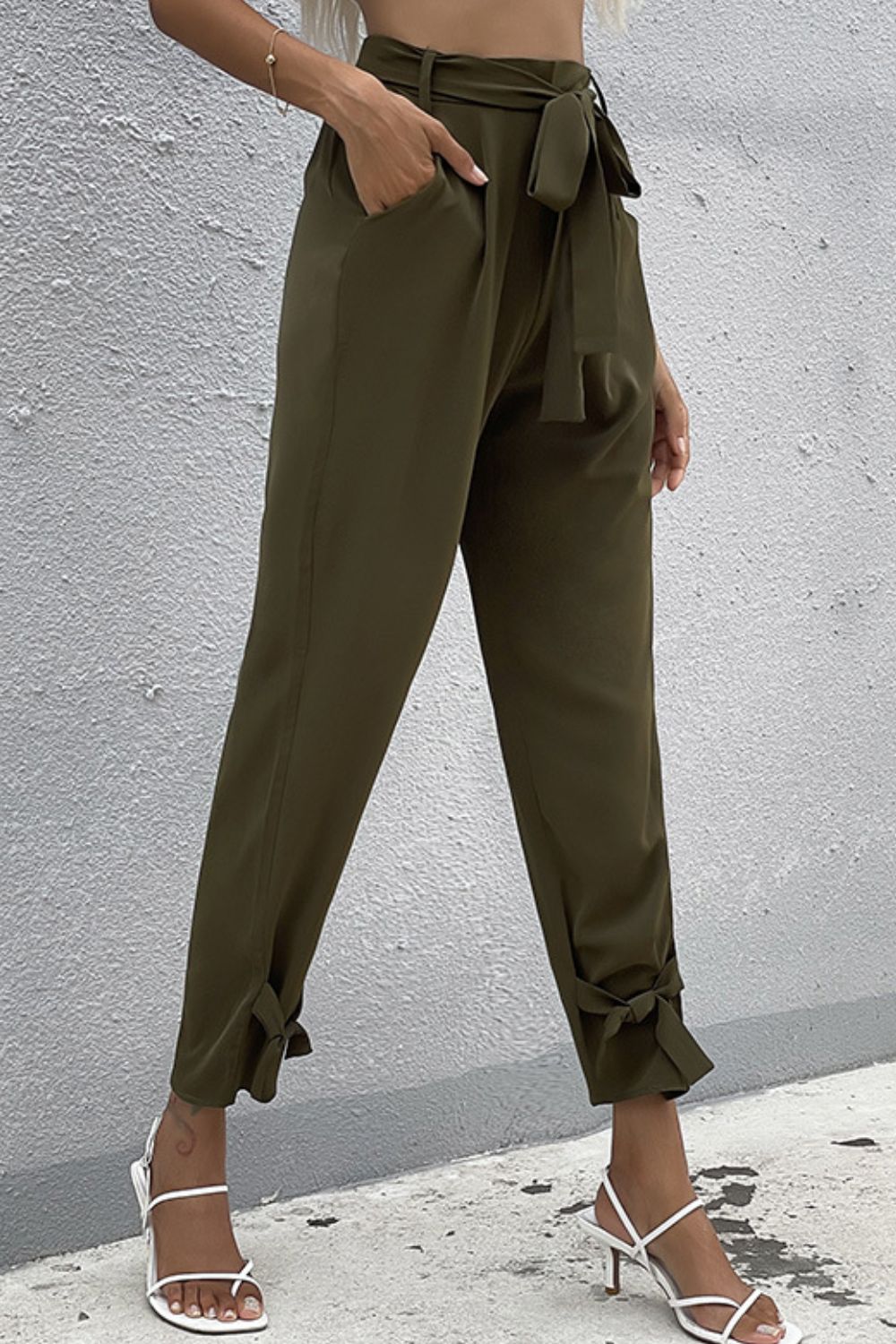 Tie Detail Belted Pants with Pockets COCO CRESS