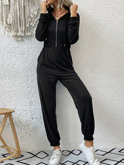 Zip Up Elastic Waist Hooded Jogger Jumpsuit COCO CRESS