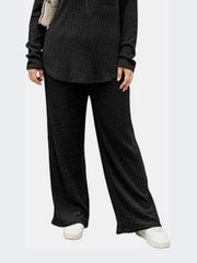 Plus Size Round Neck Long Sleeve Top and Pants Set