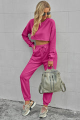 Round Neck Long Sleeve Cropped Top and Pants Set