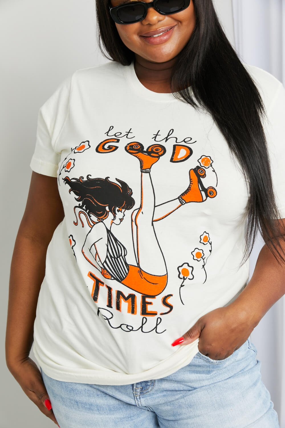 mineB Full Size LET THE GOOD TIMES ROLL Graphic Tee COCO CRESS