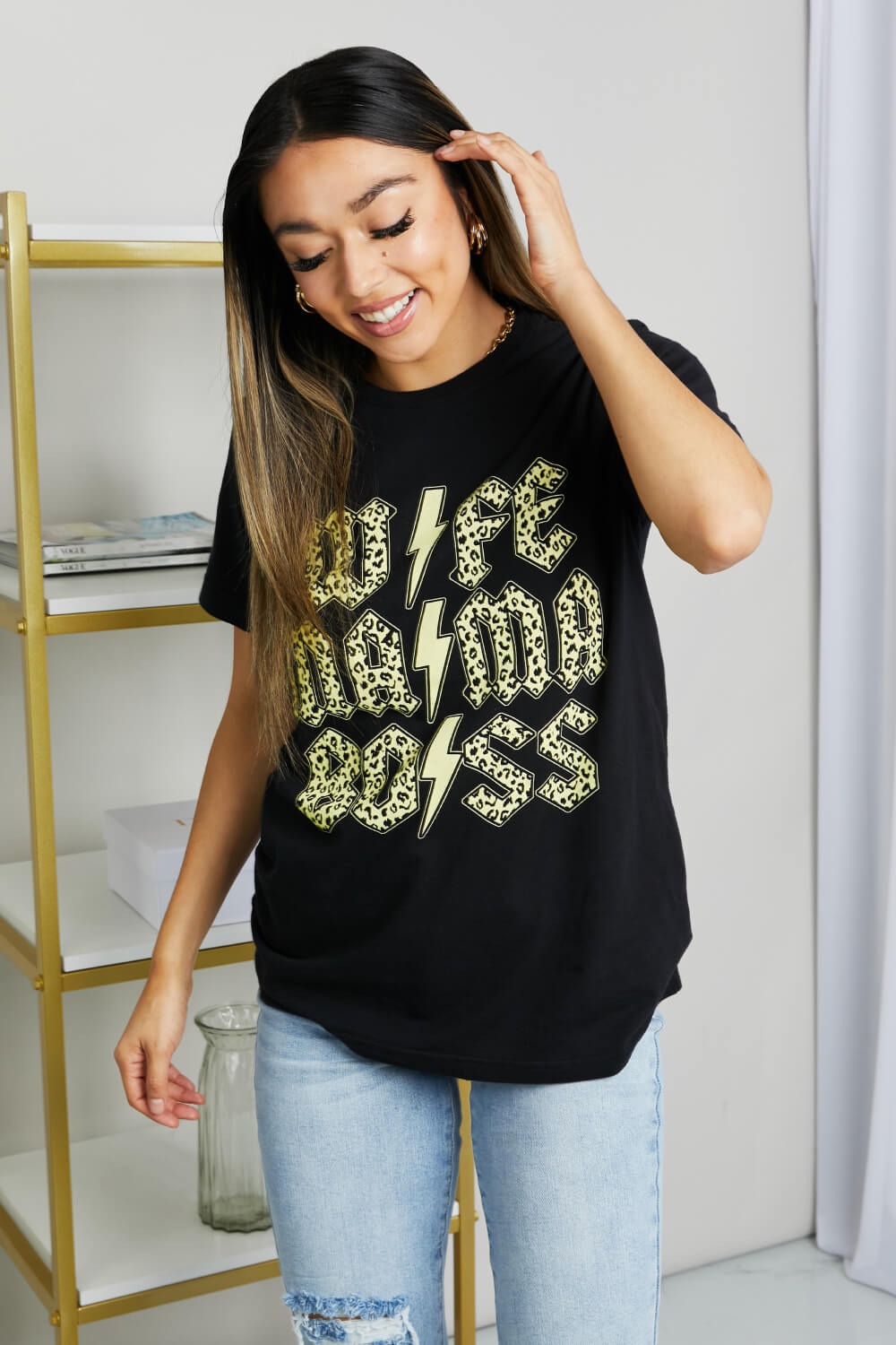mineB Full Size Leopard Lightning Graphic Tee in Black COCO CRESS