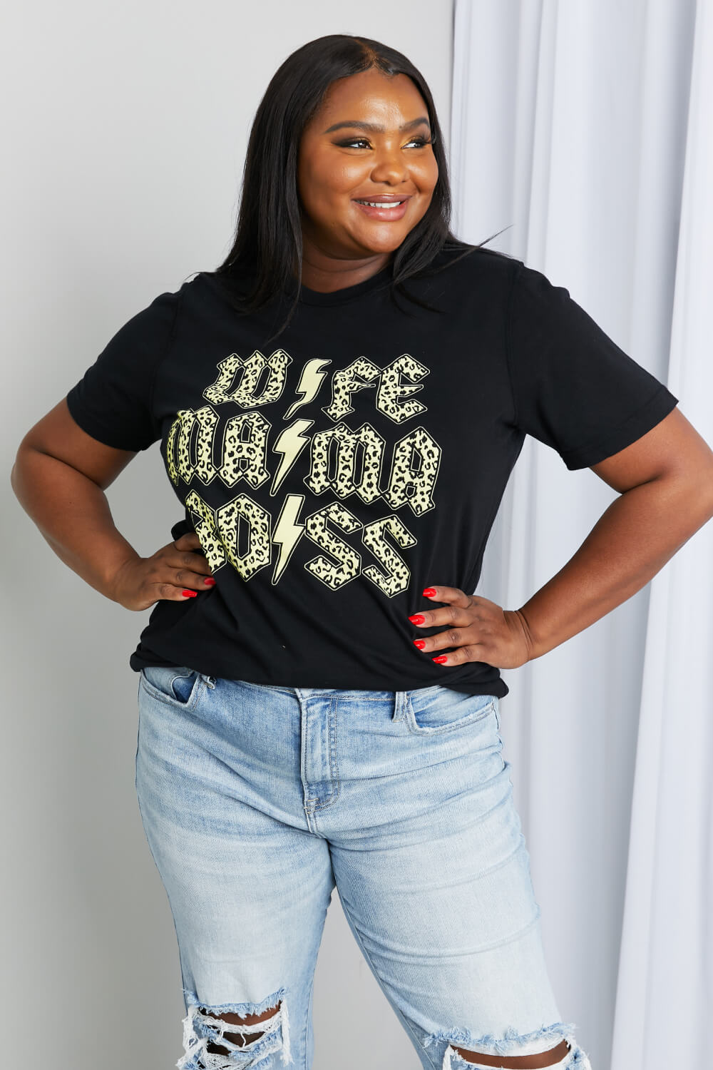 mineB Full Size Leopard Lightning Graphic Tee in Black COCO CRESS