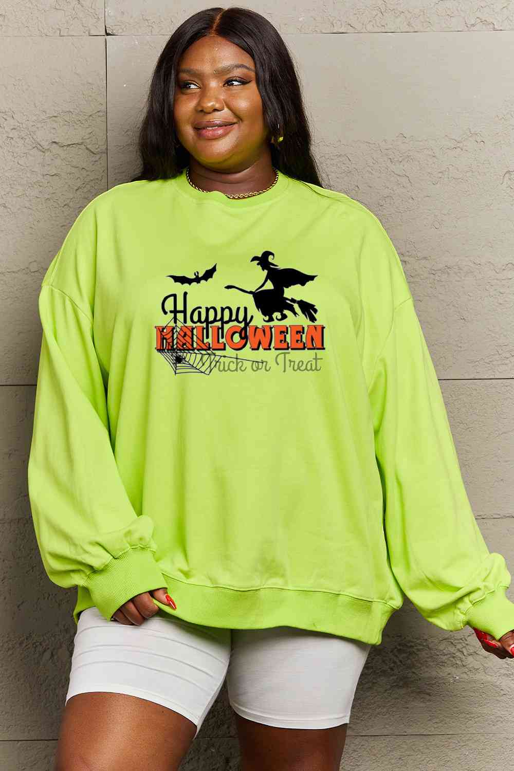 Simply Love Full Size HAPPY HALLOWEEN TRICK OR TREAT Graphic Sweatshirt