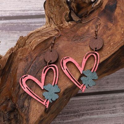 Wood Cutout Heart Dangle Earrings
