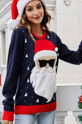 Christmas Santa Claus Ribbed Trim Sweater