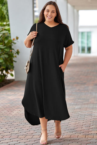 Plus Size V-Neck Short Sleeve Maxi Dress