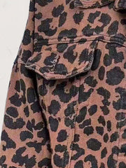 Leopard Raw Hem Dropped Shoulder Denim Jacket