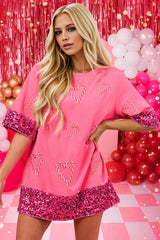 Candy Cane Sequin Half Sleeve T-Shirt
